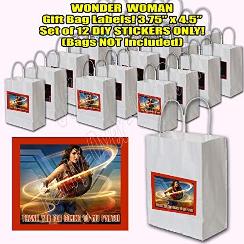 Wonder Woman Stickers Party Favors Supplies Decorations THANK YOU Gift Bag Label STICKERS ONLY 4.25" x 3.67" -12 pcs