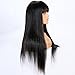 premier 360 Lace Frontal Wig with Bangs Light Yaki Straight Human Hair Wigs for Women, 150% Density Brazilian Remy Yaki Human Hair Wigs with Bangs 360 Lace Front Wigs Pre Plucked Hairline 14 Inches