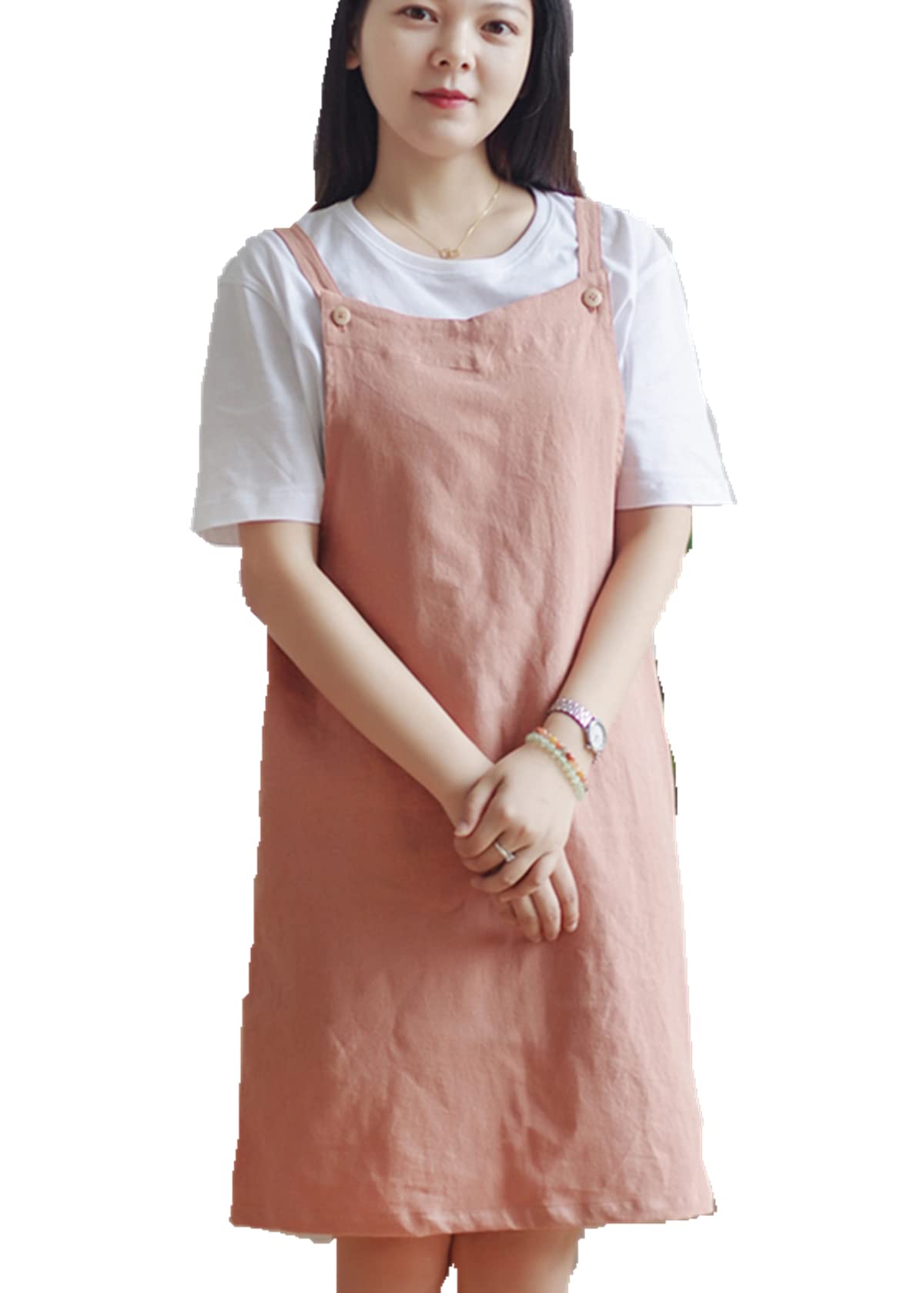 AOBBYBBS Adjustable Kitchen Apron Japan Style Cotton Linen with 2 Pockets Pinafore Apron For Women,Chef,Waitress,Hairstylist Fits for Grill,BBQ,Paint Cross Back H Shoulder Straps (Orangered)