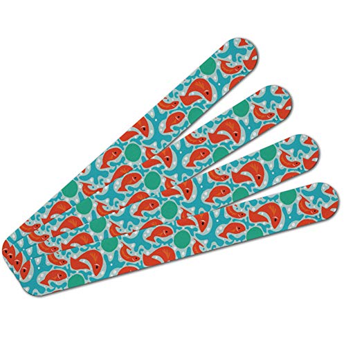 Artsy Orange Fishes on Blue Pattern Double-Sided Nail File Emery Board Set 4 Pack
