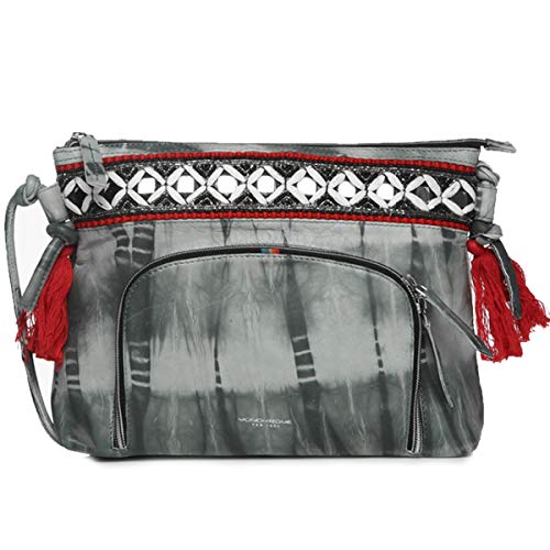 Leather Handbag for Women hand embroidered crossbody soft sling bag with red tassel