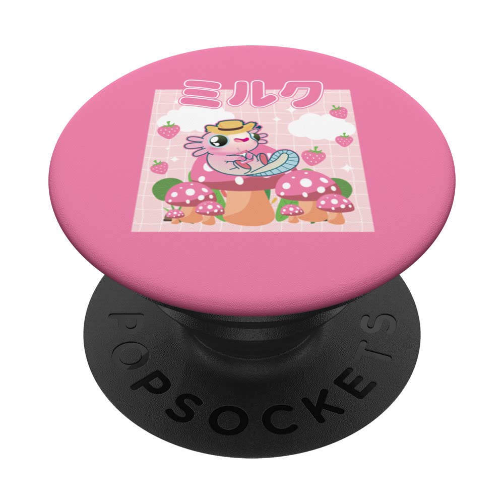 axalotl Strawberry Milk Japanese Vaporwave Cottagecore PopSockets Swappable PopGrip
