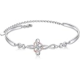FLYOW Faith Cross Bracelet 925 Sterling Silver Adjustable Celtic Knot Infinity Bracelet Religious Christian Jewelry Birthday Christmas Easter Gifts for Women