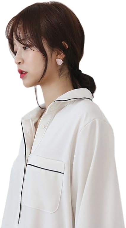 Amazon ルームワンピース シャツ スカート 襟付き Vネック ホワイト 白 ルームウェア 長袖 パジャマ 部屋着 寝巻き 快適 ゆったり レディース ルームワンピース ネグリジェ 通販