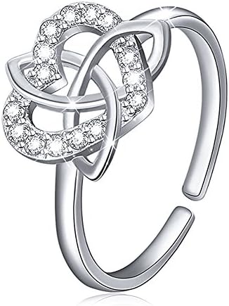 925 Sterling Silver Good Luck Irish Celtic Knot Triangle Vintage Love Heart Resizable Ring