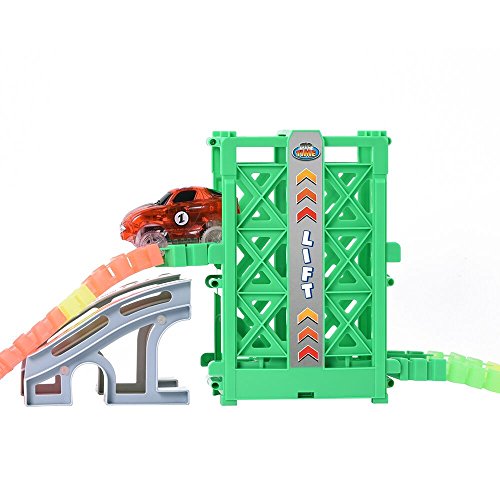 ONTOPON Toy Track Accessory Lift with a Race Car, Elevator and Ramp Track Attachments Fits ALL Bend A Path Track Vehicle Playsets(green color)