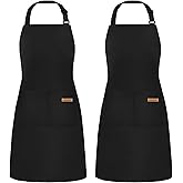 ATROPOS 2 Pack Black Adjustable Bib Cooking Apron Waterdrop Resistant with 2 Pockets Aprons for Men Women - Suit for Kitchen And Outdoor BBQ (35.8IN x 26.8IN Black)