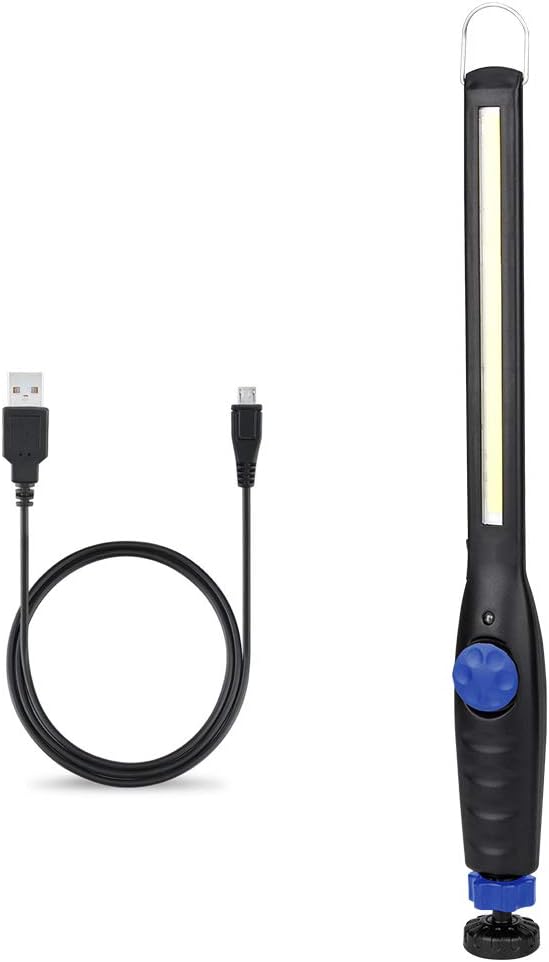 Winzwon Work Light Inspection Lamp LED Torch USB Rechargeable Spotlight Super Bright COB Flashlight with Magnetic Plate and Handing Hook for Workshop Household Automobile Camping Hiking Emergency Use
