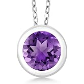 Gem Stone King 6MM Round Gemstone Birthstone Solitaire Pendant Necklace For Women | 925 Sterling Silver | With 18 Inch Silver Chain