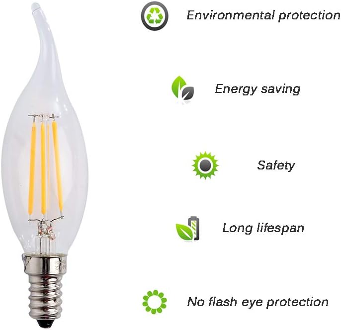 ENGEYA E14 LED Flame Light Bulb 4W,40W Incandescent Bulbs Equivalent,Small Edison Screw Clear Candle Light Bulb,Non-Dimmable/ AC220-240V/ 400 Lumens/Warm White 2700K,10-Pack - Image 5