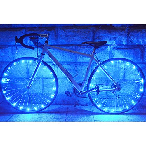 LEDHOLYT 1pcs Battery Powered 3 Modes LED Bike Wheel Light Bicycle Cycling Spoke Rim Tire Tyre String Light (Blue)