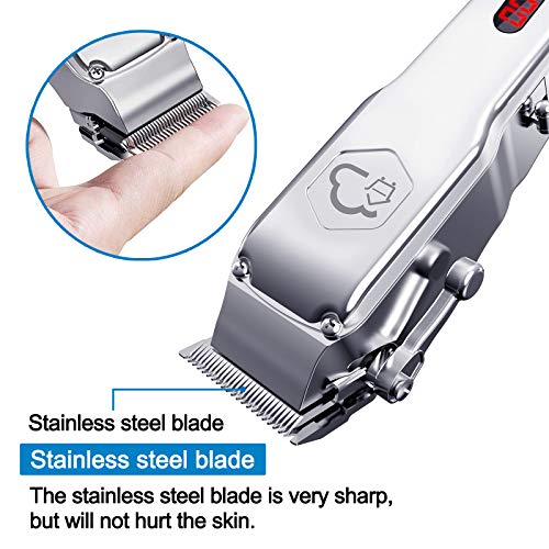 GERFENNY Cordless Hair Clippers for Men Professional, Cordless Hair Trimmers Rechargeable for Hair Cutting with LED Display, USB Qucik Charge Waterproof Mens Hair Clippers Silver