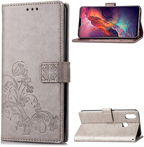 Find box VIVO X21 Case, [Leaf Embossing] [Wallet Stand] [Slim Fit] Heavy Duty Protective Shock Resistant Flip Cover Wallet Case Flip Leather Phone Case for VIVO X21 Grey