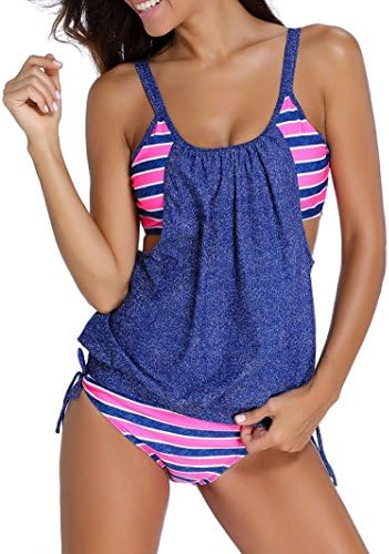 WENZHI Women's Two-Piece Swimsuits Sexy Swimwear Tankini Set Beachwear Condole Belt Bathing Suit, Blue, Large