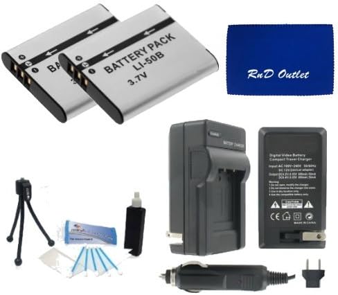 Two LI-50B Lithium Ion Replacement Batteries w/Charger for Olympus Stylus Tough 6000, Tough 6010, Tough 6020, Tough 8000, Tough TG-610, Tough TG-810, Stylus 1010, 1020, 1030 SW, 8010, 9000, 9010, SP-800 UZ, SP-810 UZ Digital Cameras