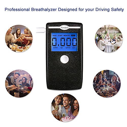 Breathalyzer, Portable Digital Breath Alcohol Tester LED Screen with 5 Mouthpieces for Home Use (Black)