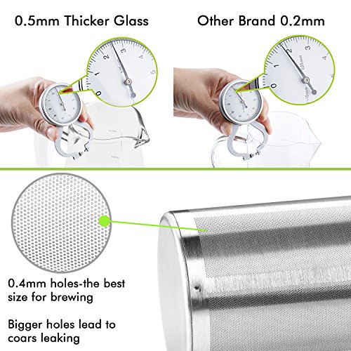 Cold Brew Coffee Maker 48 Ounce/1.5QT - Airtight Iced Coffee Tea Maker - Glass Pitcher with Reusable Fine Mesh Filter - Glass Carafe Perfect for Homemade Iced Tea Brewer and Coffee - Dishwasher Safe