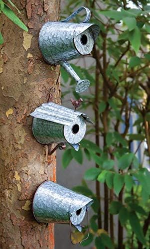 3 Galvanized Metal Bird Houses 
