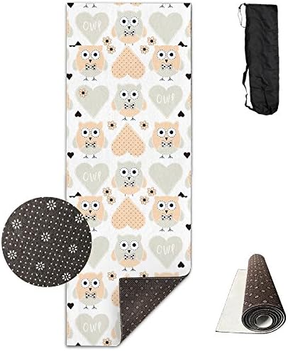 Mossey Raymond Shop Premium Crystal Velvet Printed Non-Slip Surface 72"L X 24"W Printed Yoga Mat 6MM Thick Fitness Exercise Mat - (Heart Owl Dots)