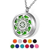 HOUSWEETY Aromatherapy Essential Oil Diffuser Necklace-Stainless Steel Locket Pendant,11 Refill Pads(Non-engraving)