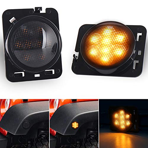 Smoke Lens LED Side Marker Front Fender Amber Turn Signal Parking Lights for Jeep Wrangler 2007-2017 - Thumbnail 7