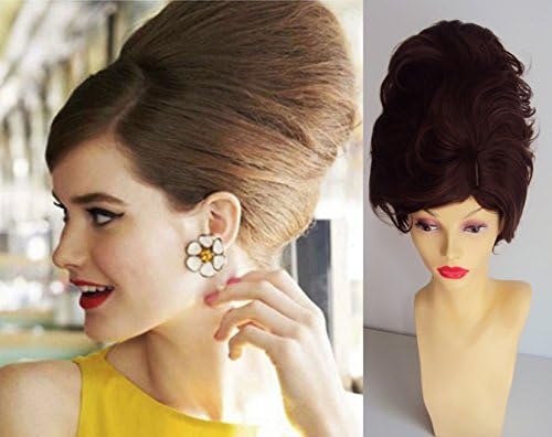 Deluxe Short Brown Mod 60's Beehive Bouffant Fashion Costume Wig