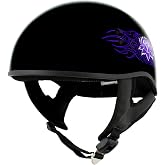 Hot Leathers HLD1005 Lady Lotus Gloss Black Motorcycle DOT Approved Skull Cap Half Helmet for Men and Women Biker - Medium