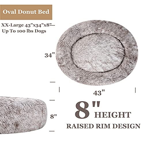 Coohom Oval Calming Donut Cuddler Dog Bed,Shag Faux Fur Cat Bed