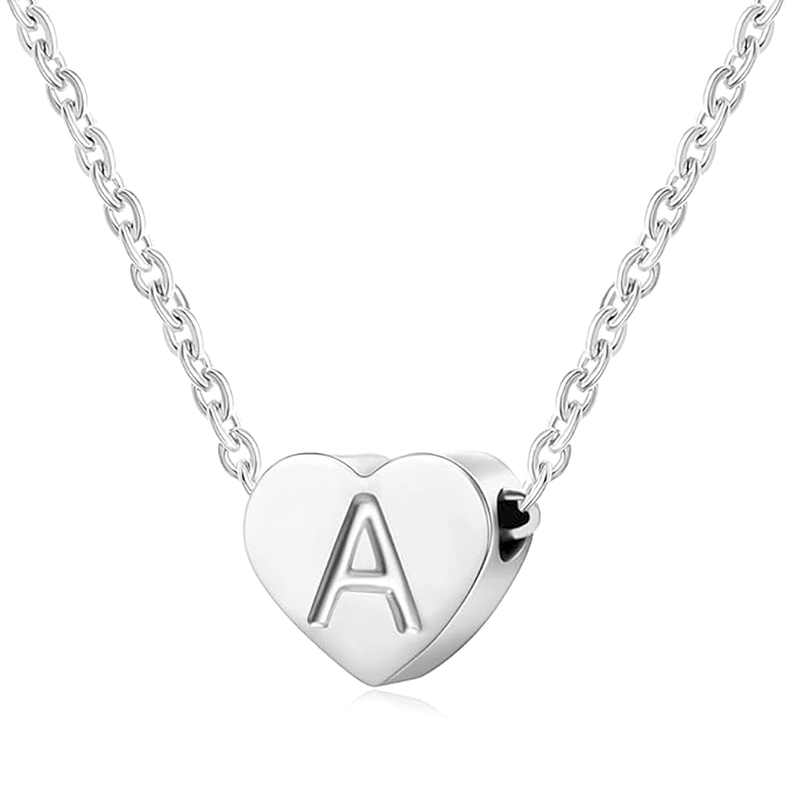AFSTALR Silver Necklaces for Women Heart Initial Letter A Pendant Necklace Personalized Tiny Capital Alphabet Choker Chain Birthday Jewellery Gifts for Girls Girlfriend Wife Lady