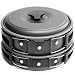 MalloMe Camping Cookware Mess Kit Backpacking Gear & Hiking Outdoors Bug Out Bag Cooking Equipment Cookset | Lightweight, Compact, Durable Pot Pan Bowls (Black 2L 10 pc)