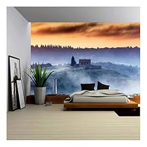 a Villa on The Top of The Hill in a Misty Sunrise - Removable Wall Mural | Self-Adhesive Large Wallpaper - 66x96 inches