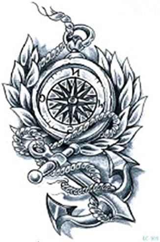 Set of 2 Waterproof Temporary Fake Tattoo Stickers Cool Vintage Compass Anchor Big