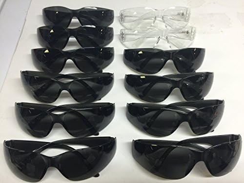 Safety Glasses Anti-Fog OSHA Compliant Protective Eyewear Wraparound Shooting Glasses Translucent Work Glasses Scratch Resistant Eye Protection UV Protectant (12-Pack, 10 Smoke- 2 Clear)