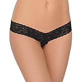 hanky panky, Signature Lace Crotchless Thong, Black, One Size (0-12)
