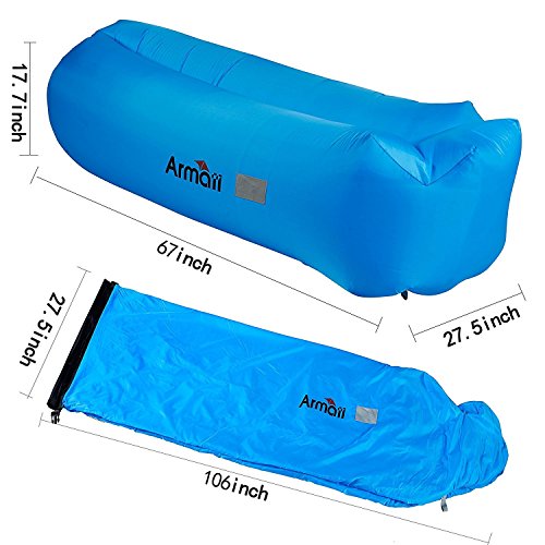 Armati Inflatable Lounger Patented Comfortable Headrest, Indoor or Outdoor Air Sofa, Camp Bedding, Hammock,Air Mattress with Carry Bag, Securing Stake and Bottle Opener - Thumbnail 3