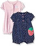 Carter's Baby Girls' 2-Pack Snap up Romper, Mouse/Strawberry, 9 Months