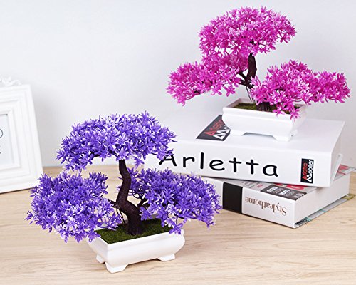 Frjjthchy Mini Artificial Bonsai Tree Plants with Plastic Cement Pots for Home Office DÃ©cor (Yellow)