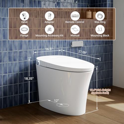 Uncle Brown ST12U Smart Toilet, ADA Height Bidet Toilet with Auto Open & Close Lid, 1000g MaP Flush Score, Foam Shield, PlasmaClean Technology, Hygienic Water Cleanse, Heated Seat & Warm Air Dryer