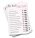 50 He Said She Said Bridal Shower Game Wedding Bridal Shower Engagement Bachelorette Anniversary Party Game Ideas (Large Sheet Size)