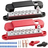 Aienxn Bus Bar 12V 150A 1/4" Stud Pure Copper Power Distribution Block | 12 Volt DC Marine Bus Bar, Battery Busbar, Automotive Buss Bar 12v for Car, Boat and Solar Wiring (Black+Red)