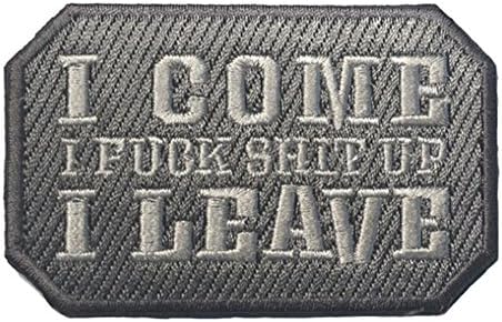 QTao UPA145 Hook & Loop Velcro I Come I Fuck Shit Up I Leave Funny Tactical Morale Patches (Silver & White)