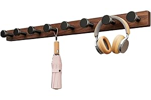 Aluminum Black Walnut Coat Hooks Wooden Wall Mounted Rack, Natural Finish Modern, for Hanging in Bedroom Entryway, Hat Keys C