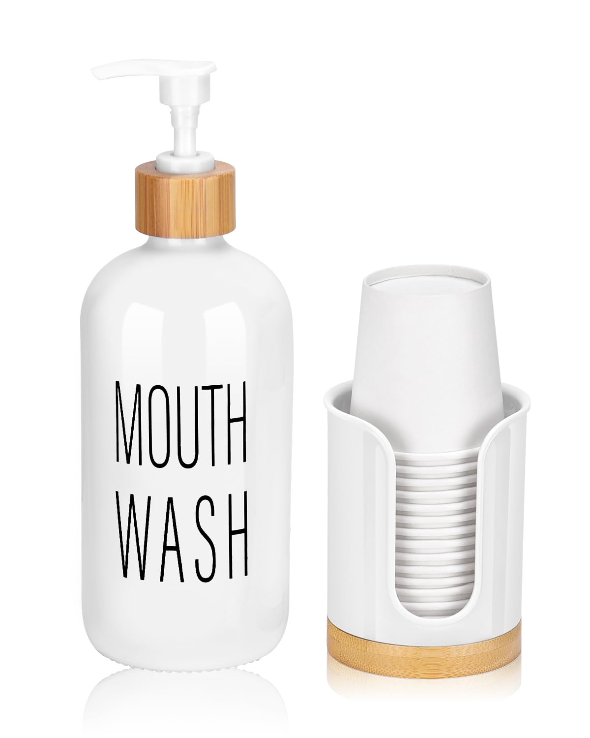 Mua Pump Mouthwash Dispenser with Bathroom Cup Holder, Glass Mouthwash