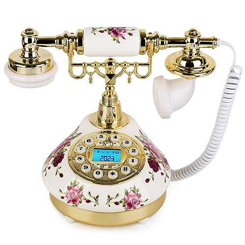 Sangyn Vintage Landline Phone Retro Phone Antique Telephone with Push Button Old Fashioned Landline Telephone with LCD Display Ceramic Corded Telephones for Home Office Cafe Bar Hotel