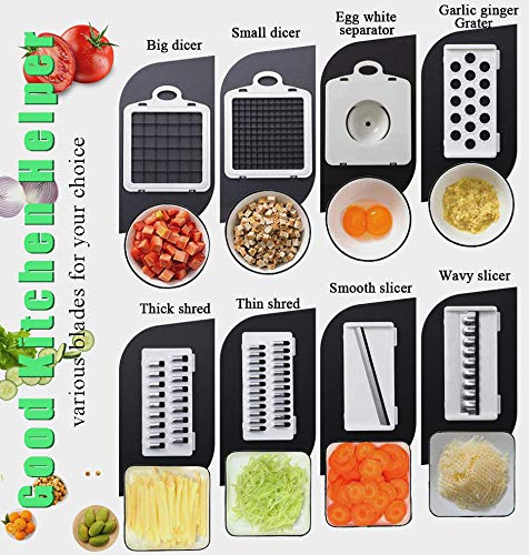 Onion Chopper Swongar Pro Multiple Vegetable Chopper Cheese Grater Durable Fruit Chopper Vegetable Slicer Cutter Dicer Ricer with 8 Blades for Salad Potato Carrot Garlic (blue)