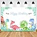 Mocsicka Dinosaur Birthday Backdrop 7x5ft Dinosaur Theme Party Happy Birthday Photo Backdrops Green Leaves Woodland Cake Table Banner Photography Studio Background