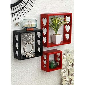 Home Sparkle Set of 3 Cube Wall Shelves (red and Black)