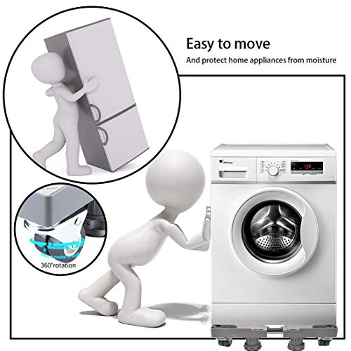 Universal Mobile Base Fridge Stand with 4 Double Wheels 8 Strong Feet Multi-Functional Adjustable Base for Adjustable Dryer, Washing Machine and Refrigerator (4 Double Wheels 8 Strong Feet)