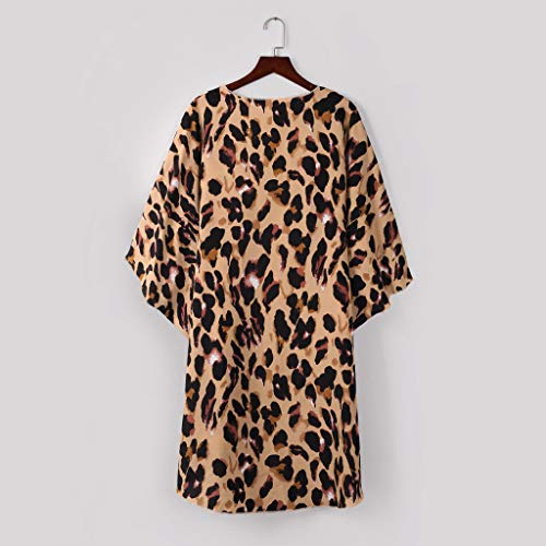 Farmerl Cardigan for Women Chiffon Shawl Leopard Print Kimono Cover Up Blouse Yellow - Thumbnail 4