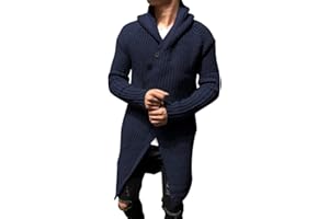 Esobo Mens Long Hooded Cardigan Button Up Knit Sweater Long Sleeve Cardigan Sweaters with Pockets